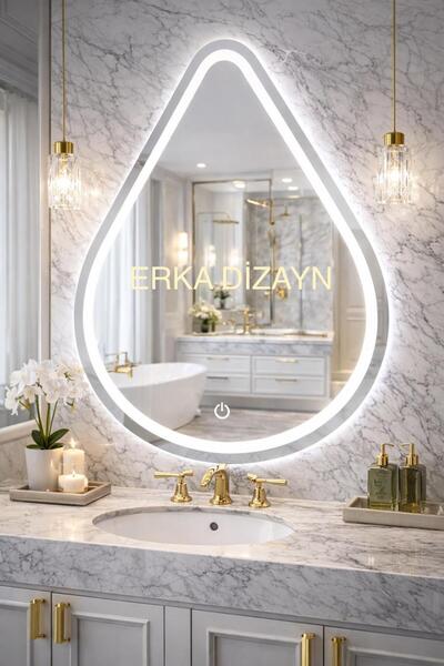ER-KA DİZAYN DAMLA Led'li Kumlamalı Lavabo & Banyo Aynası (Dokunmatik Sensörl...