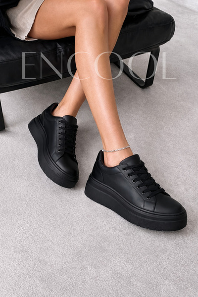 Encool Black Thick Soled Sneaker for Women |   Lace-Up Casual Sneakers |   Ur...