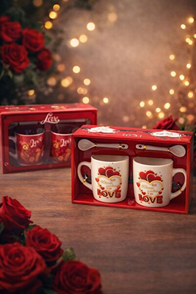 GÜLNAR BİJUTERİ Heart Mug Set of 2 Love Love Valentine's Day Gift Cup