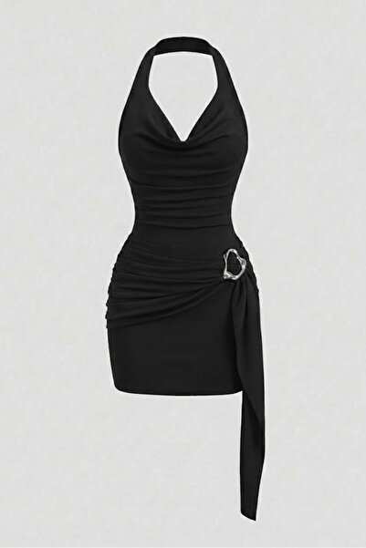 World Fashion Trends Black Women's Degaje Halter Collar Buckle Detailed Belte...