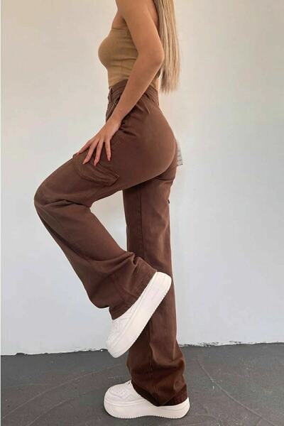 LİMABEL بنطلون جينز Catina Hot Fashionnova بني بدون جيب خلفي وجيب كارجو فضفاض...