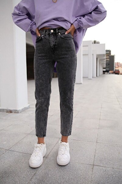 LİMABEL Spanish High Waist Smoked Snow Mom Jeans Lycra Colorfast Smoked Extra...