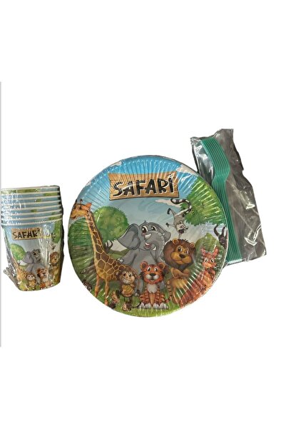 GOLDCENTER Safari Safari Hayvanlar Tabak Bardak Çatal Set 8 Kişilik