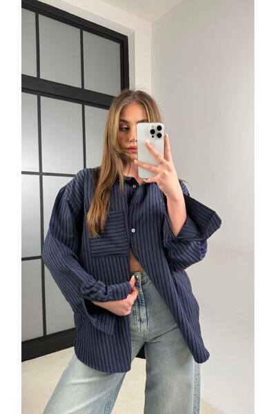 Gaus Lacivert Şeritli Gömlek GAUS-01062