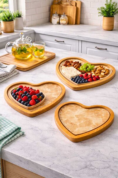 AKG 3 lü Ahşap Sunum & Servis Tahta ve Tepsisi