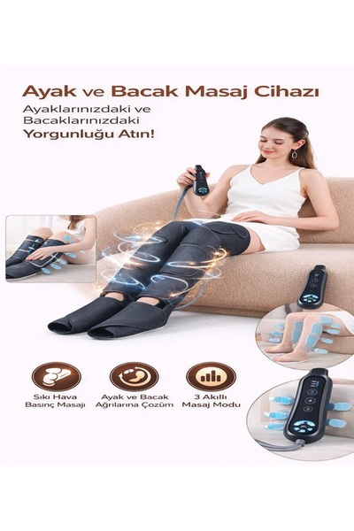 Moxti Isıtmalı Hava Sıkıştırmalı Diz Bacak Ayak Masaj Aleti Dolaşımı Kas Artr...
