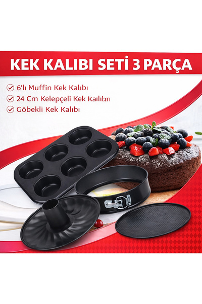 direkstoktan Kek Kalıbı Seti 3 Parça | 24 cm Kelepçeli Kek Kalıbı + Göbekli K...