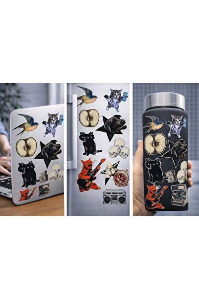 Limitless Design مجموعة ملصقات دارك بانك - ورقة ملصقات عتيقة بتصميم قطة وجمجم...