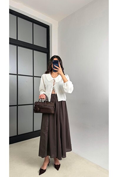 Gaus Acı Kahve Vual Astarlı Prenses Etek GAUS-01148