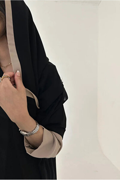 Abay-ti عباية نسائيه باكمام بلون البيج بتصميم انسيابي أنيق-مع طرحه مجانا