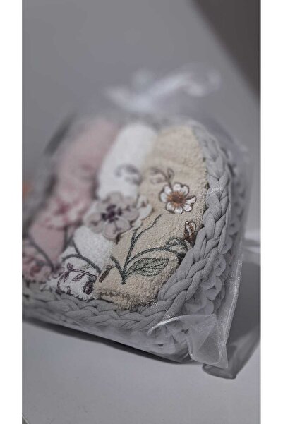VELLON HOME طقم مناشف مصنوع يدويًا من 3 قطع مقاس 30 × 50 سم في سلة