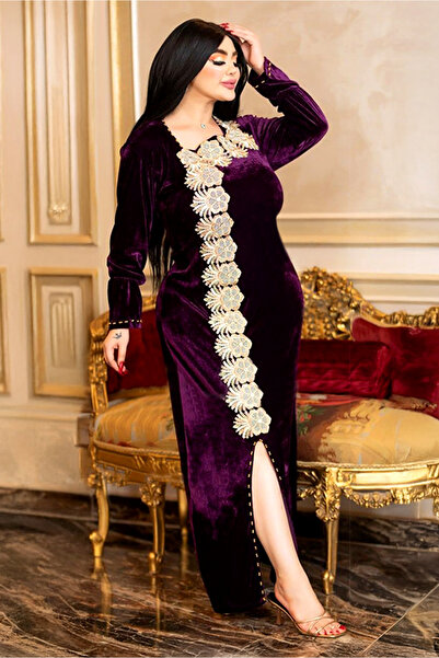 AsrymShop Lightweight velvet winter dress with mauve roses