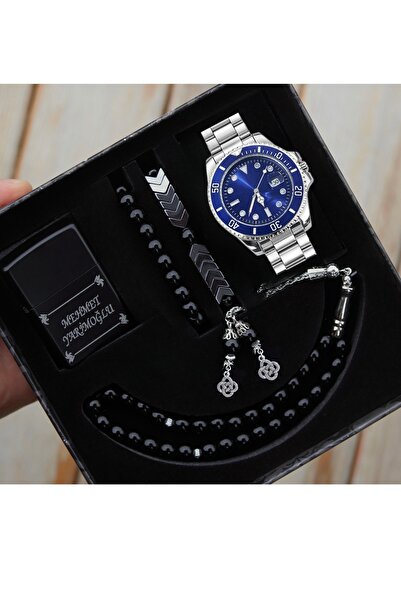 wesscollection Su Geçirmez Erkek Kol Saati Çakmak Tesbih ve Bileklik Seti