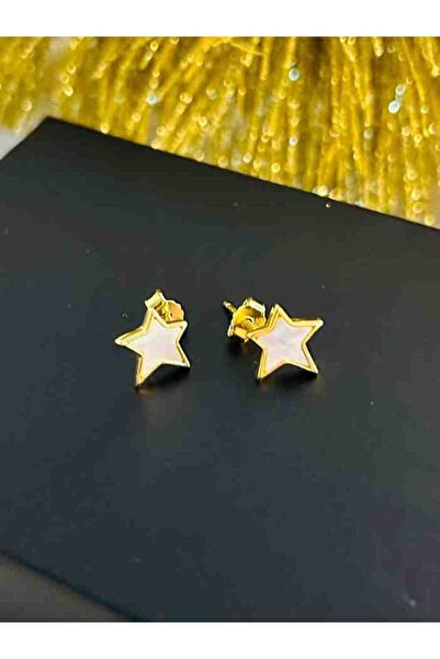 Unbranded/Generic 925 Ayar Gümüş Gold (Altın ) Renkli Kadın Küpe - Yıldız Model