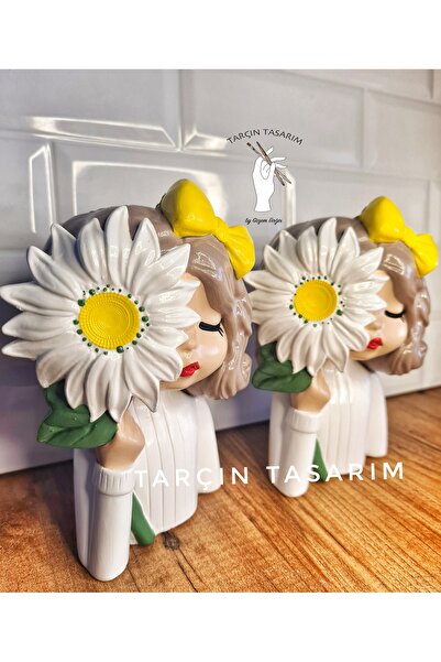 TARÇIN TASARIM 15 cm Papatyalı Kız Saksı (1 Adet),Kalemlik,Büro/Ofis, Doğum G...
