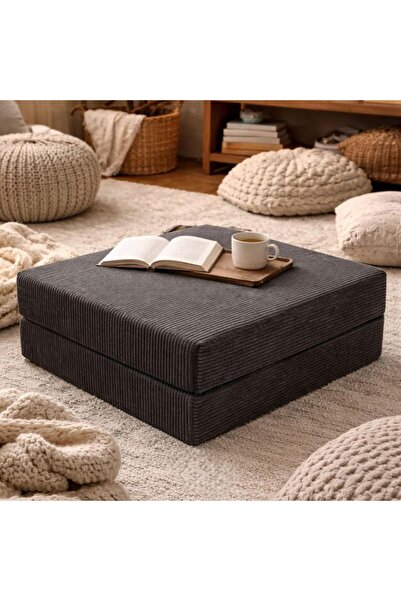 puffiber 2 Parçalı Modüler Kadife Puf-Dönüştürülebilir Yer Yatağı ve Minderi–...