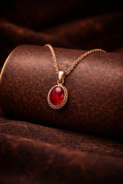 İyyaKee Women's Copper Necklace with Natural Red Agate Stone Pure Copper Chain