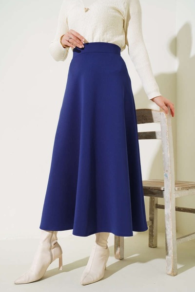 MELEK ARAZ Navy Blue Scuba Flared Skirt
