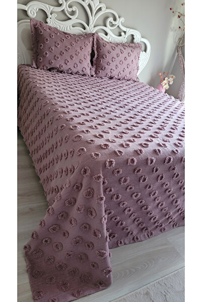 Markasız ucuz Kabartmalı Ponpon Yatak Örtüsü Seti Çift Kişilik 3 Parça