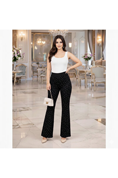 ROSE DAWSON Kadın Yüksek Bel Taş İşlemeli İspanyol Paça Pantolon