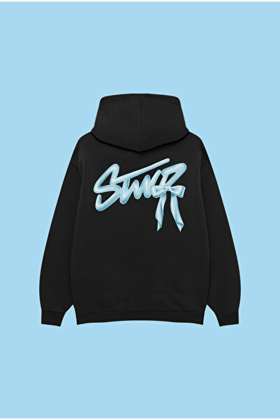 PURE POWER Stw2 Kurdele Unisex Oversize Black Cotton Hooded Printed Sweatshir...