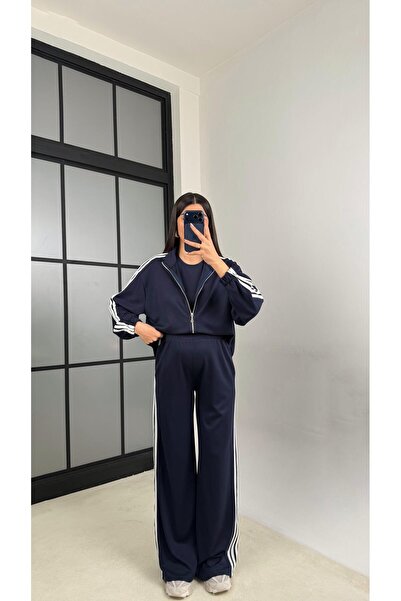 Gaus Lacivert 3'lü Şerit Detaylı Modal Takım GAUS-01140