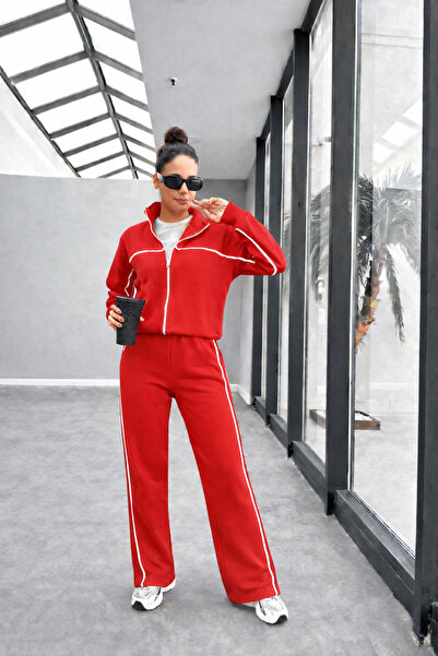 BARLİZ Women's New Design White Striped Bomber Jacket Loose 3 Thread Bottom-T...