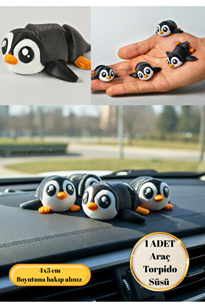 BRE HOME Sevimli Penguen Figürü Araç İçi Torpido Süsü - Mini 3D Dekoratif Aks...