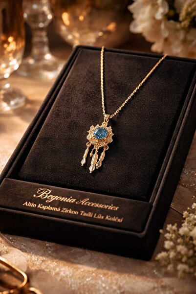 Öte Beri İthal Çelik Altın Kaplama Kolye Ucu Zincir Set Figürlü Zirkon Taşlı ...