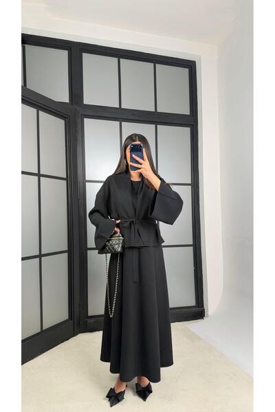 Gaus فستان بحزام أسود وسترة من قماش التنسل الفاخر GAUS-01165