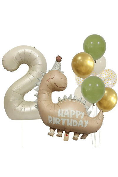 Bunloon 2 Yaş Retro Dinozor Gold Konfeti Balon Set Dekoru