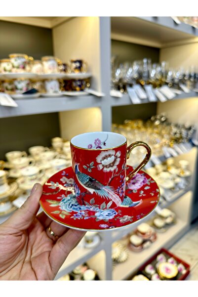 Vakıf home ROY KING Porselen 6 Kişilik 12 Parça Güllü Kırmızı Renk Tavus Kuşl...