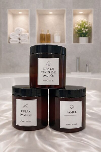 AY&ÇA HOME 3'lü Amber Banyo Düzenleyici 500ml Kutular Pamuk, Makyaj Temizleme...