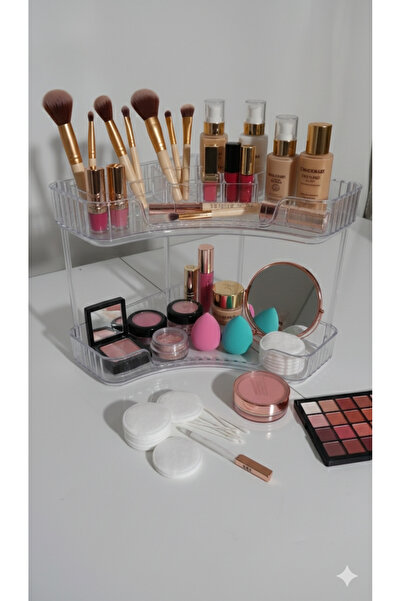 Esse 2 Katlı Şeffaf Köşe Makyaj Organizeri - Yer Tasarruflu Kozmetik ve Parfü...