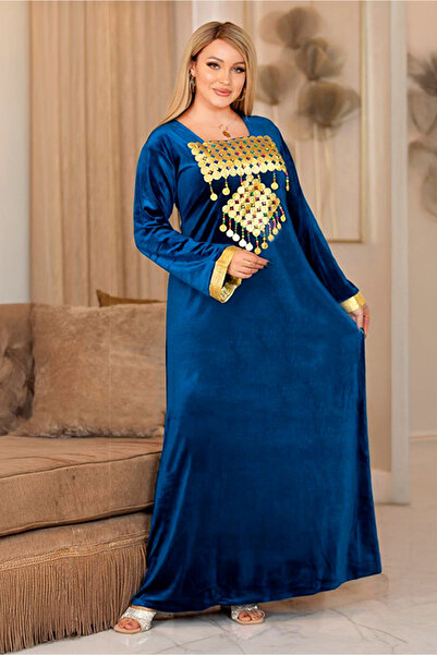 AsrymShop Lightweight petrol-colored velvet winter abaya