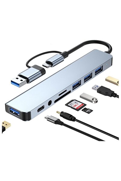 AjieQaQ 8-in-1 USB-C Hub 3.0, Aluminum, USB/SD/TF/Aux, For Laptop & MacBook, ...