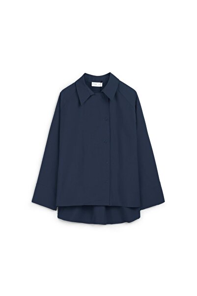 praye Shirt-Looking Trench Coat Navy Blue