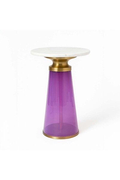 homez Glass Coffee Table with Marble Top 30*51cm, Purple