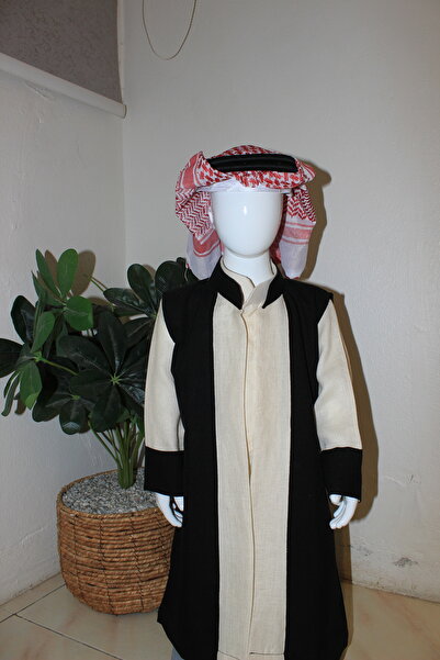 Abaya-AB طقم ولادي 1-ثوب ساده 2- دقله قماش لينن 3-طقم عقال لاصق كامل مع بعض