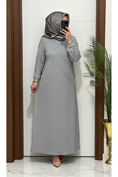 MODA ALMİRA F10 K 80 GRİ ÇAPRAZ ÇIMALI TAŞLI ELBİSE