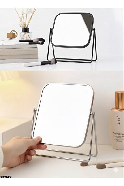Leyaton Gümüş Renk Ayarlanabilir KARE Metal Ayaklı Masa Üstü Makyaj Aynası LW...