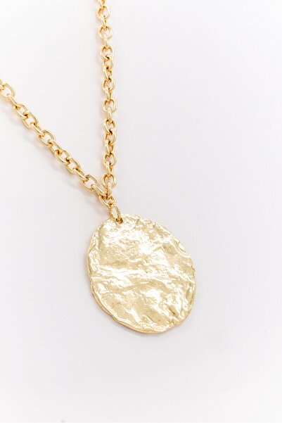 EDEN by Adina Women Solid Textured Large Coin Link Necklace, Gold