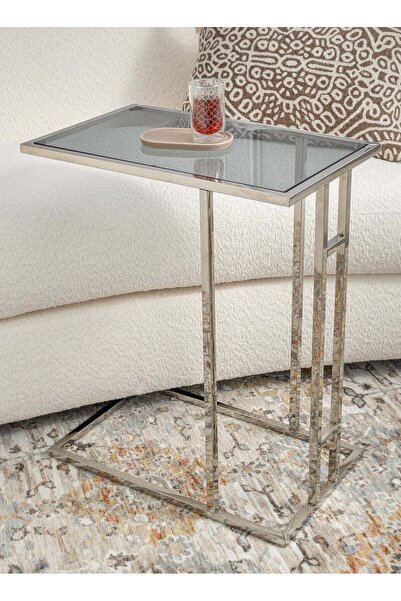 Generic Homez Side Table With Glass Top Stainless Steel