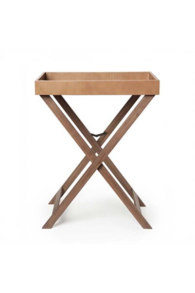 homez صينية زيتا المعدنية القابلة للطي مع حامل جلدي، بني فاتح