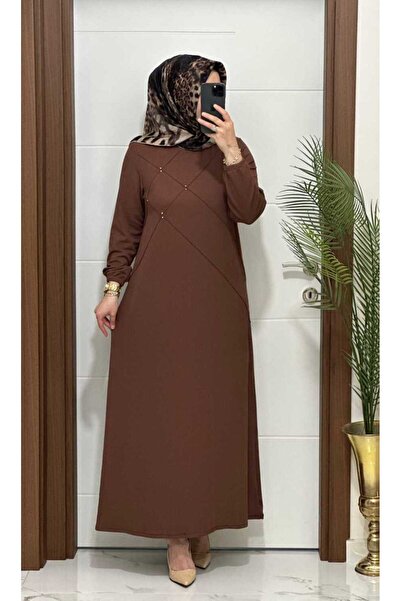 MODA ALMİRA F10 K 80 KAHVERENK ÇAPRAZ ÇIMALI TAŞLI ELBİSE