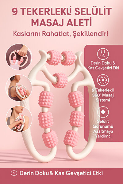 Allians 9 Tekerlekli Selülit Masaj Aleti, Kas Gevşetici ve Lenf Drenaj Roller