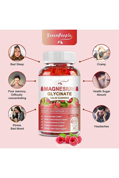 GMAHOMEE Magnesium Glycinate Calm Gummies, 400mg, Sugar-Free, 60 Count, Natural Raspberry Flavor for Sleep, Muscle & Energy Support