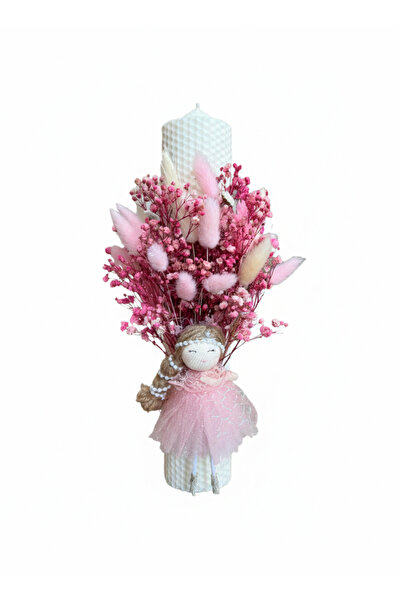 OEM Lumânare de botez din ceară naturală, culoare milky white, decorată cu fl...