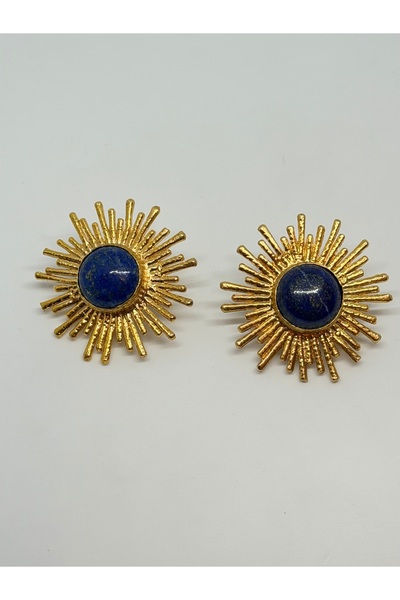 Tasarım Gold Plated Sun Shaped Natural Stone Detailed Special Women's Earrings