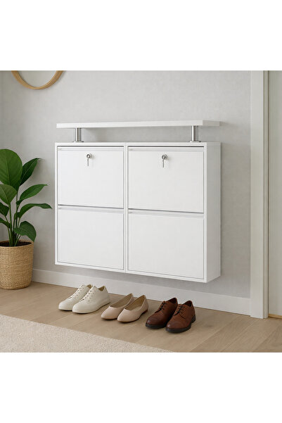 KARLI KİLİTLİ 2+2 BEYAZ YATAY METAL AYAKKABILIK